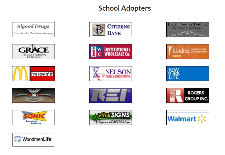 List of current advertisers to Algood middle school prominently displayed on a page with a racial slur in the URL
