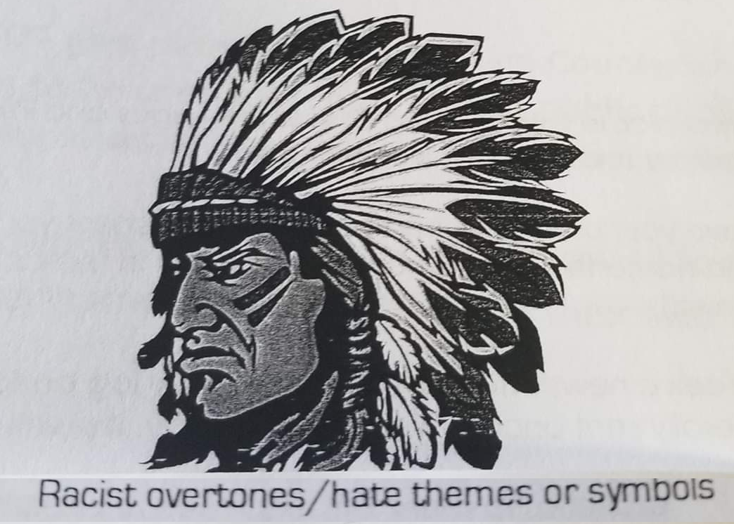 Racist mascot above rule in student handbook prohibiting all racist overtones